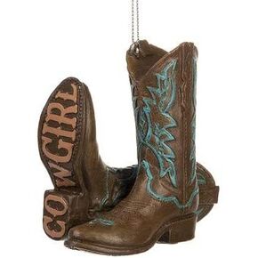 Brown Cowgirl Boot Christmas Tree Ornament