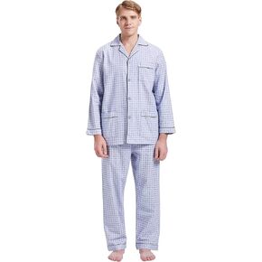 GLOBAL Men's Pajamas Sets 100% Cotton Flannel Sleepwear Long-Sleeve top & Bottom