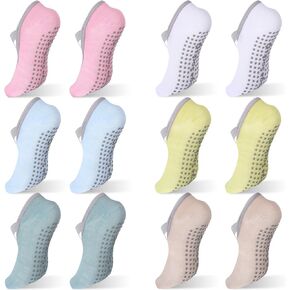 6 Pairs Yoga Socks for Women Pilates Socks with Grip Straps Non Slip Yoga Accessories for Workout Ballet Dance