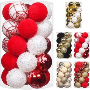 2.36In Velvet Christmas Ball Ornaments, 25PCS Black/Gold Flocked Christmas Tree Hanging Decorations, for Home Holiday Wedding Indoor Xmas Party Decor.