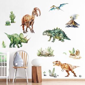 Large Dinosaur Wall Decals for Boys Girls, Dino Volcano Tropical Plants Cactus Wall Stickers for Kids Baby Nursery Toddler Playroom Classroom Wall Decor Gifts for Kids