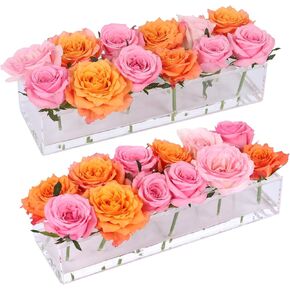 BIGIVACA 4 pcs 17 inch Acrylic Flower Vases,36 Holes Long Rectangular Acrylic Vase,Clear Floral Centerpiece for Dining Table Reception Home Party Decorations