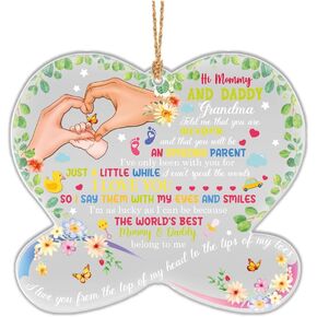 The Mommy Daddy, Watercolor Hanging Decorations Gift Hand in Hand Christmas Tree Baby Hanging Tags Footprint Holidays Deco Mom, Acrylic Ornaments