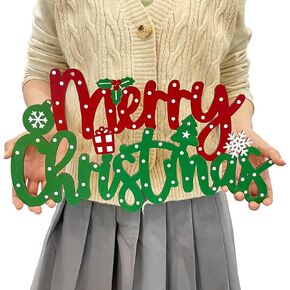 Merry Christmas Wooden Door Hanging Sign,Christmas Decorations Outdoor Indoor Wall and Christmas Tree Ornaments for Christmas Party Supplies Favors