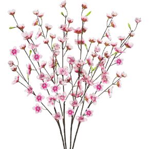 4pcs Artificial Cherry Blossom Flowers 28‘’ Tall Silk Cherry Blossom Branches Faux Pink Peach Stems for Wedding Home Garden Vase Decor