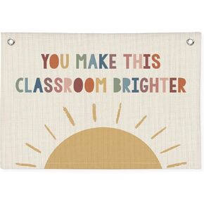 Boho Classroom Decor, You Make This Classroom Brighter Wall Hanging Banner, Positive Motivational Wall Decor, Linen Banner Flag Decor for School Classroom