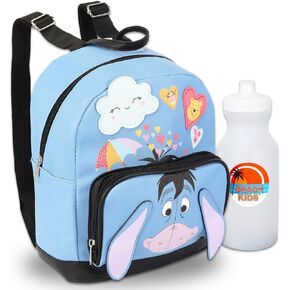 Disney Eeyore Mini Backpack for Kids - Eeyore Backpack Purse Bundle Includes 12" Leather Eeyore Backpack with Front Pocket Plus Water Bottle, Stickers | Winnie the Pooh Accessories