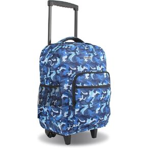 Unisex Kid's Rolling Backpack Adults. Boys Girls Luggage with Wheels. Roller Bookbag, Blue Camo, 19"