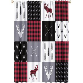Vintage Lattice Rustic Window Curtain Camouflage Hunting Deer Curtains Black White Red Door Curtains Curtain for College Dorm 42x63in