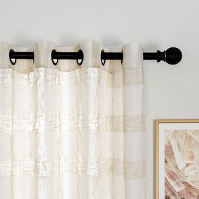 Plaid Sheer Curtains Linen Light Filtering Semi Voile White and Flaxen Checkered Drapes Pair for Bedroom Living Room, Set of 2 Grommet Top Window Curtain Panels (Each 54 x 84 Inch, Plaid)