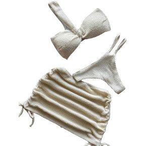 GORGLITTER Women's 3 Piece Swimsuits Textured One Shoulder Bikini Set with Beach Cover Up Skirt