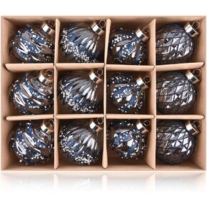 Clear Christmas Ball Ornaments for Tree - White Glitter Christmas Ornaments for Holiday Indoor Decorations - Shatterproof Plastic Xmas Bulbs 80mm 3.15 inch, Pack of 12