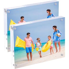 2Pack Acrylic Magnetic Picture Frame,Double Sided 20mm Thickness Desktop Display Frames for Home Decor Photos Cards Magnet Polaroid Frame for Fujifilm Instax ,Clear Picture Display Frame,3x5 Inch