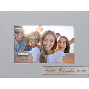 Malden International Designs 4x6 Best Friends Ever Picture Frame Light Gray Wood Grain MDF Frame Silver Finish Diecast Metal Inset Attachment
