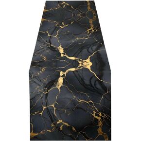 ALAZA Double-Sided Gold Black Marble Table Runner 14x108 Inches Long,Table Cloth Runner for Wedding Birthday Party Kitchen Dining Home Everyday Decor