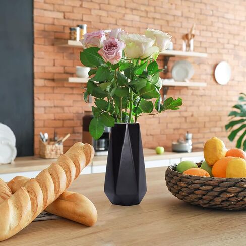 D'vine Dev 8 Inch Matte Black Ceramic Vase, Geometric Handmade Craft Flower Vase with Design Box Packaged, VS-GM-MB-8 in Saudi Arabia