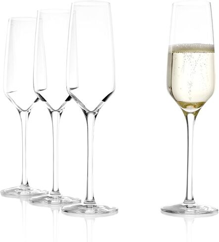 Stölzle Lausitz Set of 4 Glass Champagne Flutes (EXPERIENCE). Dishwasher Safe, Lead-Free Crystal Champagne Glasses (6.5Fl oz). Break-Resistant Mimosa Glasses, Mimosa Flutes - Genuine Stölzle Glassware in Saudi Arabia