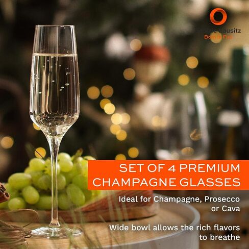 Stölzle Lausitz Set of 4 Glass Champagne Flutes (EXPERIENCE). Dishwasher Safe, Lead-Free Crystal Champagne Glasses (6.5Fl oz). Break-Resistant Mimosa Glasses, Mimosa Flutes - Genuine Stölzle Glassware in Saudi Arabia