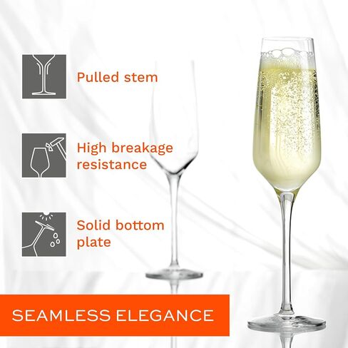 Stölzle Lausitz Set of 4 Glass Champagne Flutes (EXPERIENCE). Dishwasher Safe, Lead-Free Crystal Champagne Glasses (6.5Fl oz). Break-Resistant Mimosa Glasses, Mimosa Flutes - Genuine Stölzle Glassware in Saudi Arabia