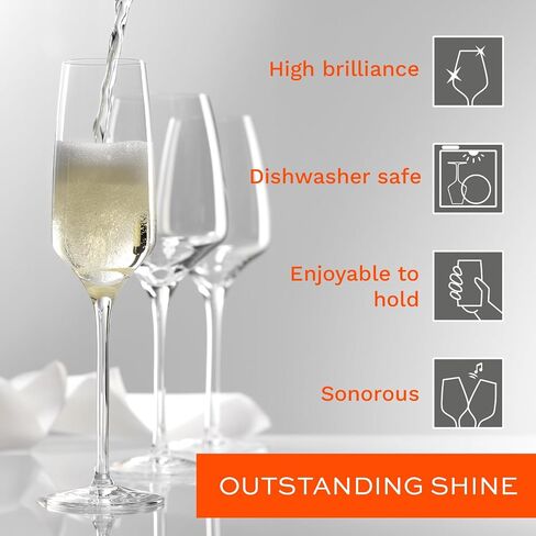 Stölzle Lausitz Set of 4 Glass Champagne Flutes (EXPERIENCE). Dishwasher Safe, Lead-Free Crystal Champagne Glasses (6.5Fl oz). Break-Resistant Mimosa Glasses, Mimosa Flutes - Genuine Stölzle Glassware in Saudi Arabia