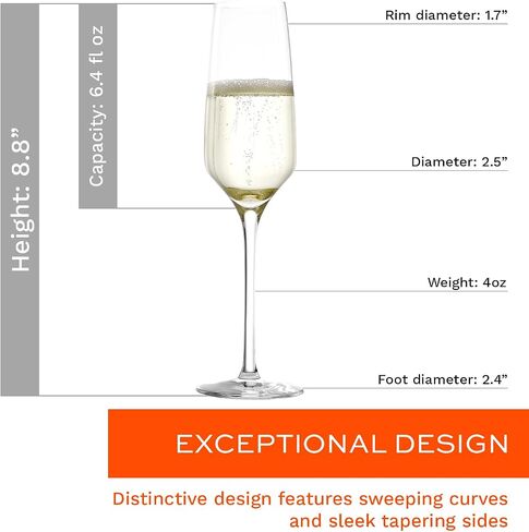 Stölzle Lausitz Set of 4 Glass Champagne Flutes (EXPERIENCE). Dishwasher Safe, Lead-Free Crystal Champagne Glasses (6.5Fl oz). Break-Resistant Mimosa Glasses, Mimosa Flutes - Genuine Stölzle Glassware in Saudi Arabia