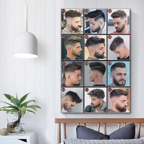 Modern Barber Shop Poster Salon Hair Cut Poster Laminated Men's Hairstyles Poster Painting Canvas Wall Posters Art Picture Print Modern Family Decor Posters 12x18inch(30x45cm) in Saudi Arabia