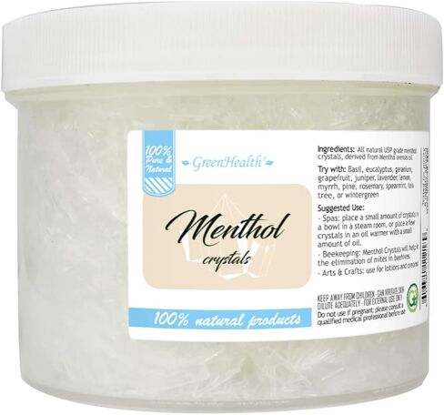 GreenHealth 8oz - بلورات المنثول في وعاء بلاستيكي أبيض (نقطة الانصهار حوالي 95 إلى 107 درجة فهرنهايت) in Kuwait