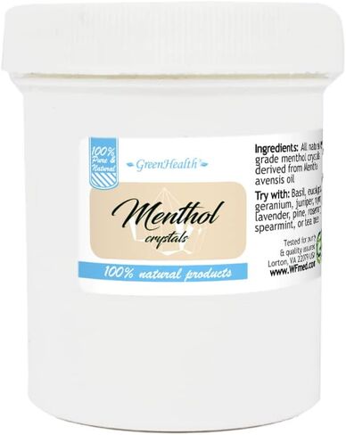 GreenHealth 8oz - بلورات المنثول في وعاء بلاستيكي أبيض (نقطة الانصهار حوالي 95 إلى 107 درجة فهرنهايت) in Kuwait