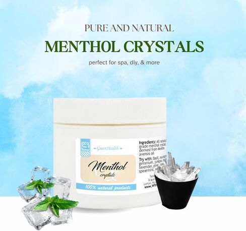 GreenHealth 8oz - بلورات المنثول في وعاء بلاستيكي أبيض (نقطة الانصهار حوالي 95 إلى 107 درجة فهرنهايت) in Kuwait