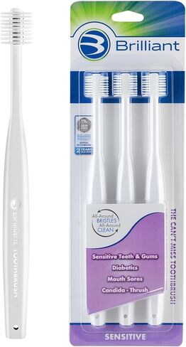 Brilliant Oral Care Adult Sensitive Toothbrush with Extra Soft Bristles, Round Head, and Gentle All-Around Clean for Tender Teeth and Gums, White, 1 Pack in Saudi Arabia