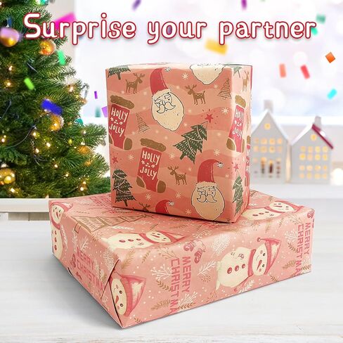 Kids Christmas Wrapping Paper Sheets,Children Christmas Gift Wrapping Paper Christmas Gift Wrap Set with Sticker Ribbon,XMAS Gift Wrap Christmas Rapping Paper with Red Green Deer Tree Santa Design,XMAS Wrapping Paper for Present Wrapping Paper,Christmas P in Kuwait