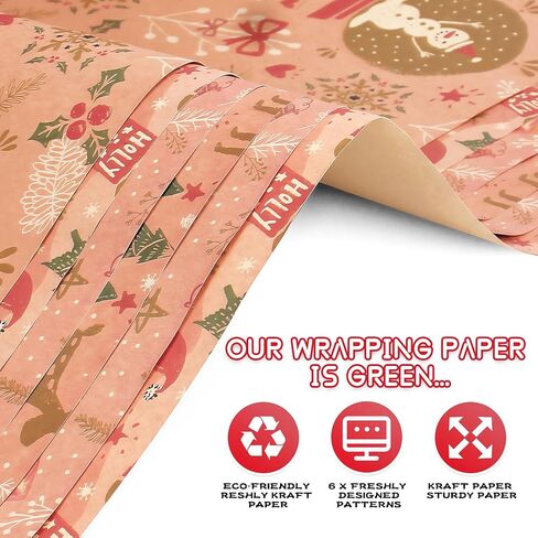 Kids Christmas Wrapping Paper Sheets,Children Christmas Gift Wrapping Paper Christmas Gift Wrap Set with Sticker Ribbon,XMAS Gift Wrap Christmas Rapping Paper with Red Green Deer Tree Santa Design,XMAS Wrapping Paper for Present Wrapping Paper,Christmas P in Kuwait
