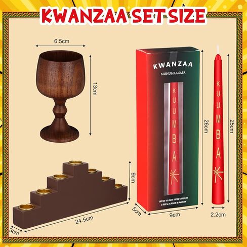 مجموعة كوانزا كينارا، 7 قطع شموع مستدقة بمبادئ كوانزا مع حامل شموع كينارا، كوب وحدة خشبي عناب مصنوع يدويًا، للاحتفال بمهرجان كوانزا، ديكور حفل الكنيسة in Kuwait