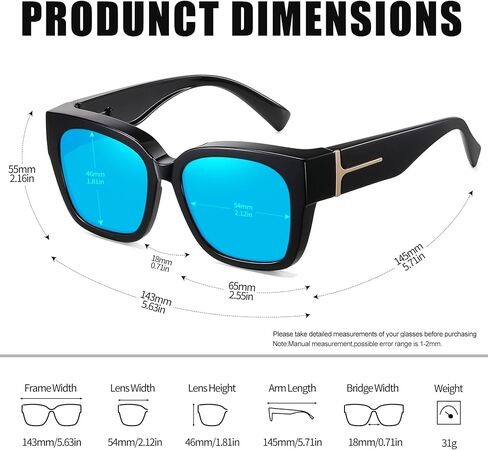KANASTAL Polarized Fit Over Glasses Sunglasses for Women Square Wrap Around Sun Glasses UV Protection in Saudi Arabia