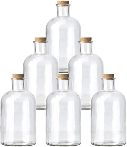 Serene Spaces Living Decorative Clear Glass Bottle Vases with Cork Stoppers, Vintage Wedding Decor, Use for Floral Centerpieces at Party, Event, Measures 11" Tall & 5.75" Diameter, Sold Individually in Saudi Arabia
