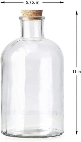 Serene Spaces Living Decorative Clear Glass Bottle Vases with Cork Stoppers, Vintage Wedding Decor, Use for Floral Centerpieces at Party, Event, Measures 11" Tall & 5.75" Diameter, Sold Individually in Saudi Arabia