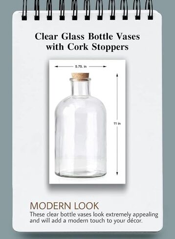 Serene Spaces Living Decorative Clear Glass Bottle Vases with Cork Stoppers, Vintage Wedding Decor, Use for Floral Centerpieces at Party, Event, Measures 11" Tall & 5.75" Diameter, Sold Individually in Saudi Arabia