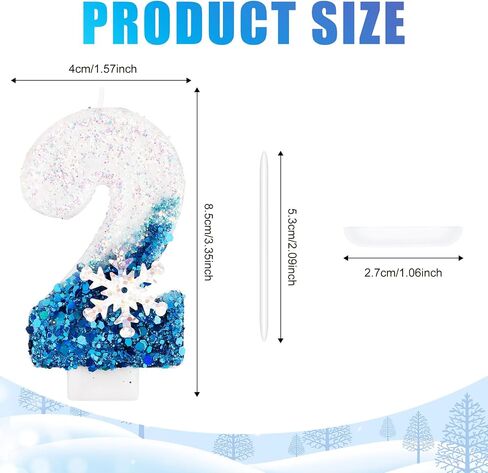 Snowflake Sequin Birthday Number Candles, Birthday Party Decoration Supplies Glitter Blue White Number Birthday Candle (Number 2) in Saudi Arabia