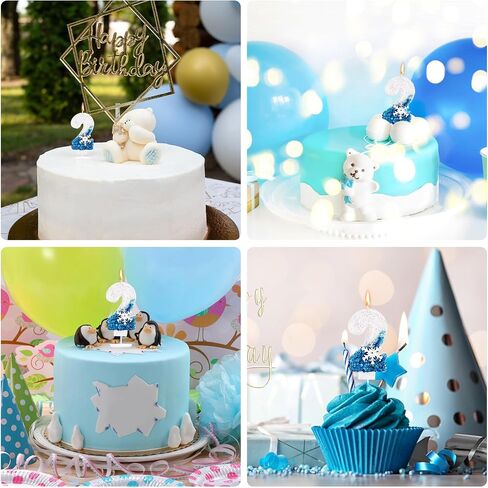 Snowflake Sequin Birthday Number Candles, Birthday Party Decoration Supplies Glitter Blue White Number Birthday Candle (Number 2) in Saudi Arabia