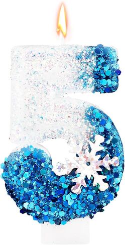 Snowflake Sequin Birthday Number Candles, Birthday Party Decoration Supplies Glitter Blue White Number Birthday Candle (Number 2) in Saudi Arabia