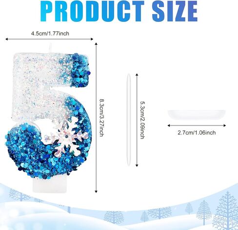 Snowflake Sequin Birthday Number Candles, Birthday Party Decoration Supplies Glitter Blue White Number Birthday Candle (Number 2) in Saudi Arabia