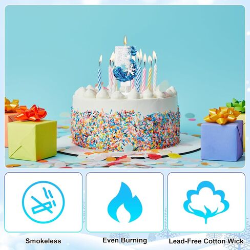 Snowflake Sequin Birthday Number Candles, Birthday Party Decoration Supplies Glitter Blue White Number Birthday Candle (Number 2) in Saudi Arabia