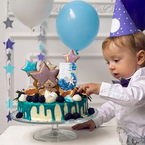 Snowflake Sequin Birthday Number Candles, Birthday Party Decoration Supplies Glitter Blue White Number Birthday Candle (Number 2) in Saudi Arabia