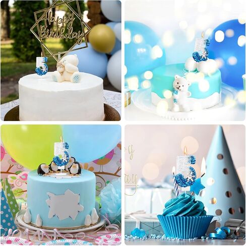 Snowflake Sequin Birthday Number Candles, Birthday Party Decoration Supplies Glitter Blue White Number Birthday Candle (Number 2) in Saudi Arabia