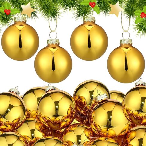 24 قطعة من زخارف كرات عيد الميلاد الزجاجية مقاس 2.4 بوصة/ 60 مم لشجرة عيد الميلاد النحاسية لعيد الميلاد المعلقة من الزجاج لأشجار عيد الميلاد، وحفلات الزفاف، وديكور العطلات (أحمر) in Kuwait