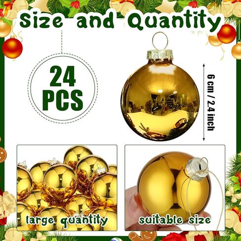 24 قطعة من زخارف كرات عيد الميلاد الزجاجية مقاس 2.4 بوصة/ 60 مم لشجرة عيد الميلاد النحاسية لعيد الميلاد المعلقة من الزجاج لأشجار عيد الميلاد، وحفلات الزفاف، وديكور العطلات (أحمر) in Kuwait