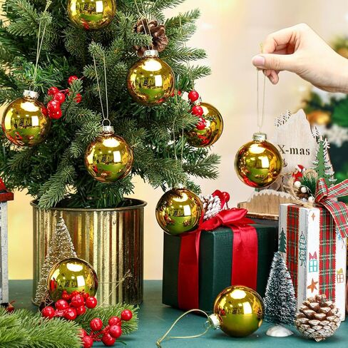 24 قطعة من زخارف كرات عيد الميلاد الزجاجية مقاس 2.4 بوصة/ 60 مم لشجرة عيد الميلاد النحاسية لعيد الميلاد المعلقة من الزجاج لأشجار عيد الميلاد، وحفلات الزفاف، وديكور العطلات (أحمر) in Kuwait