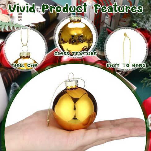 24 قطعة من زخارف كرات عيد الميلاد الزجاجية مقاس 2.4 بوصة/ 60 مم لشجرة عيد الميلاد النحاسية لعيد الميلاد المعلقة من الزجاج لأشجار عيد الميلاد، وحفلات الزفاف، وديكور العطلات (أحمر) in Kuwait