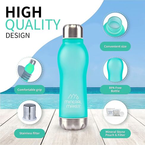 Magnesium Upgrade Alkaline Ion Mineral Water Bottle- 99.9% Pure Natural pH Water BPA Free Tritan Tumbler Coffee Sport Travel Office Outdoor Activities 500ml/16.90Oz (MINT) in Saudi Arabia