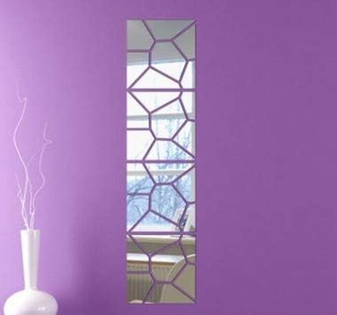 Mirror Decals | Gold | Small | Acrylic Mirror Tiles - Self Adhesive Sheets by LBEE Home | 28 pcs | 4 Squares, Irregular Shape | Each Square is 8" x 8" Each (20cm x 20cm) | Wall Stickers in Saudi Arabia